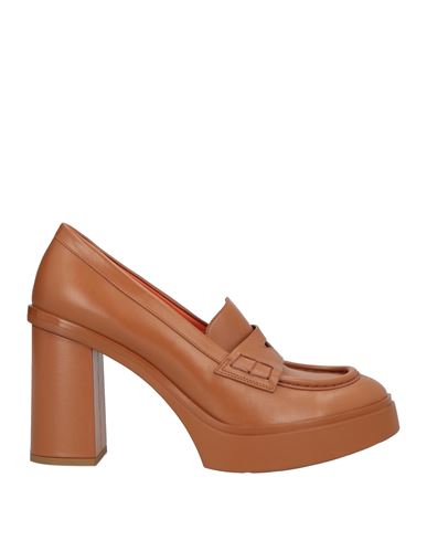Santoni Woman Loafers Camel Size 6.5 Leather In Brown