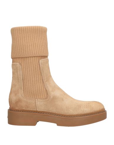Santoni Woman Ankle Boots Sand Size 6.5 Leather, Textile Fibers In Neutral