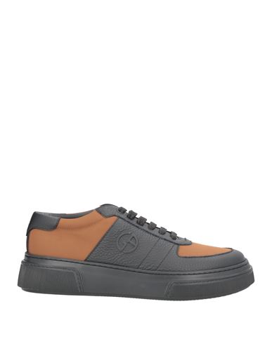 Giorgio Armani Man Sneakers Brown Size 12 Leather, Textile Fibers In Brown