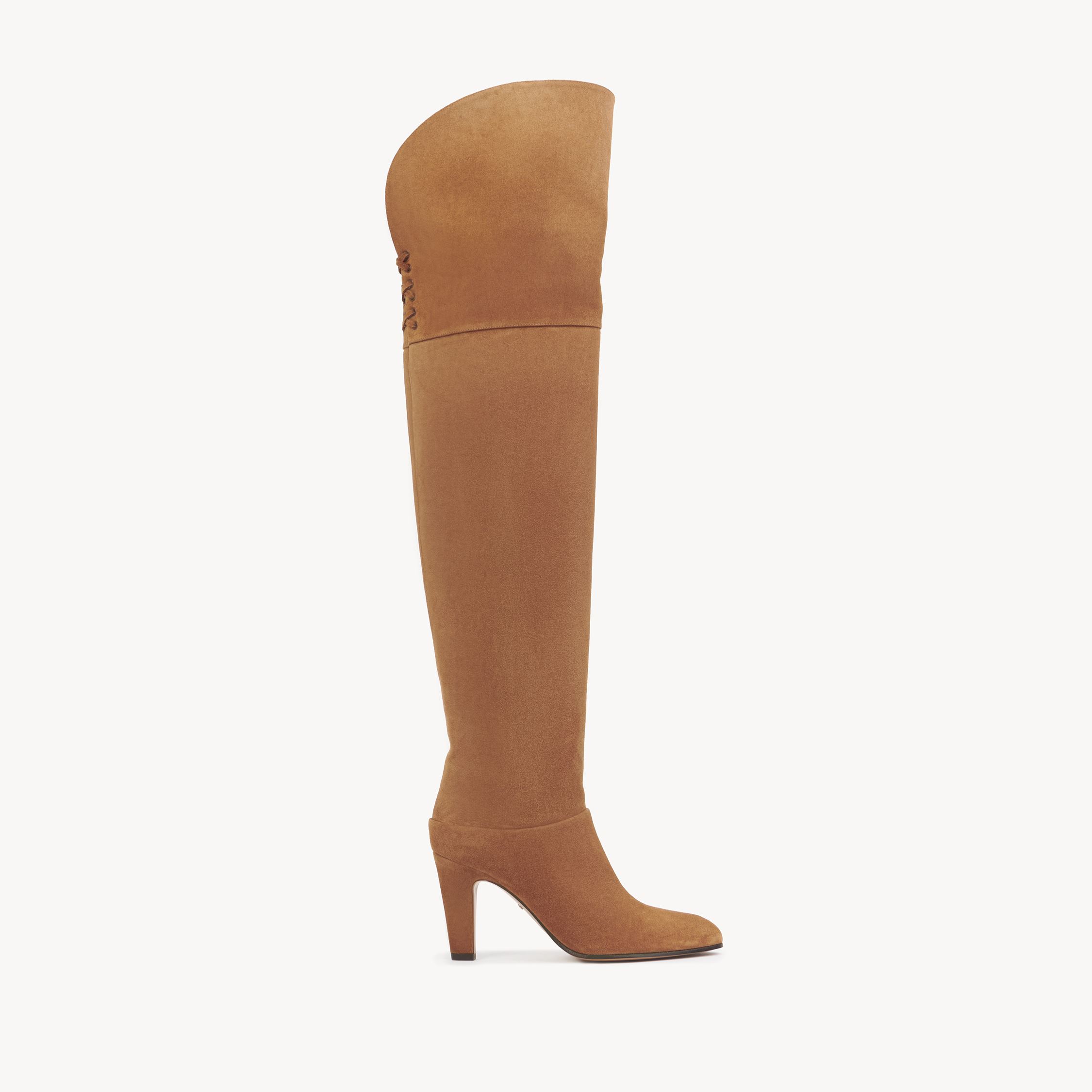 Chloé Eve Thigh High Boot Brown Size 8 100% Lambskin In Brown