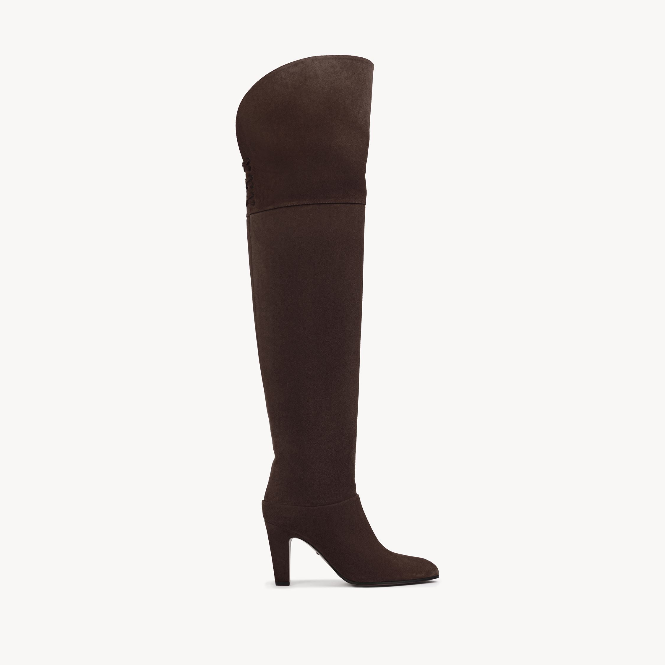 Chloé Eve Thigh High Boot Brown Size 6 100% Lambskin In Brown