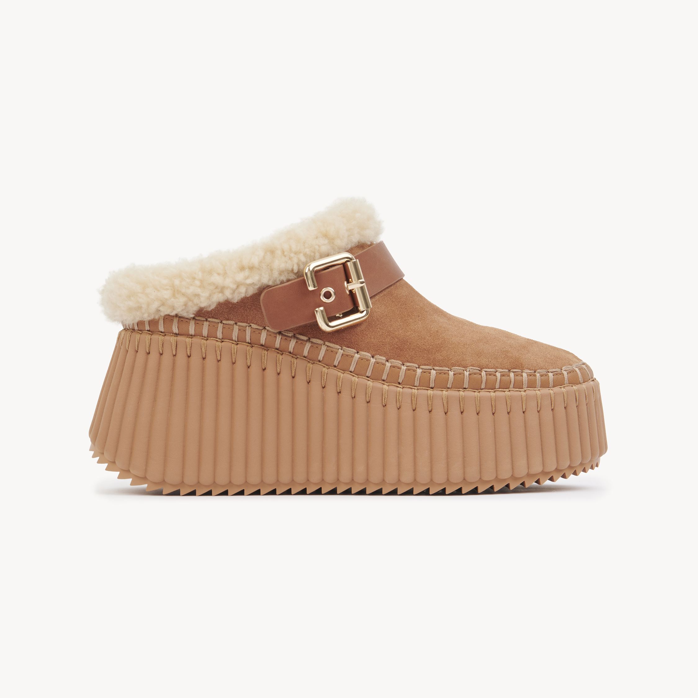 Chloé Nama Wedge Mule Brown Size 7 100% Bovine Leather