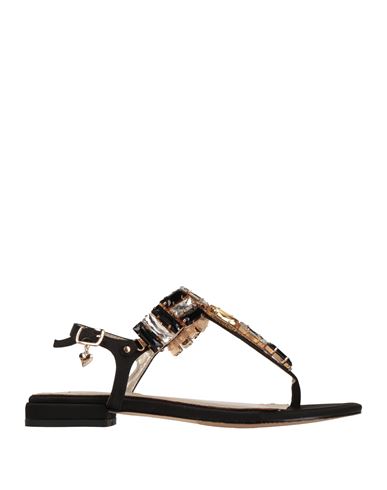 Tua By Braccialini Woman Thong Sandal Black Size 7 Textile Fibers In Animal Print