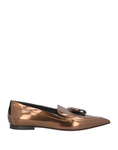 Brunello Cucinelli Woman Loafers Bronze Size 7 Leather In Yellow
