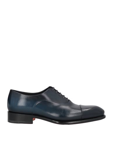 Santoni Goodyear Man Lace-up Shoes Midnight Blue Size 7.5 Leather In Blue