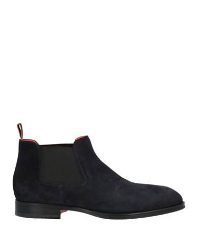 Santoni Man Ankle Boots Navy Size 6.5 Leather In Blue