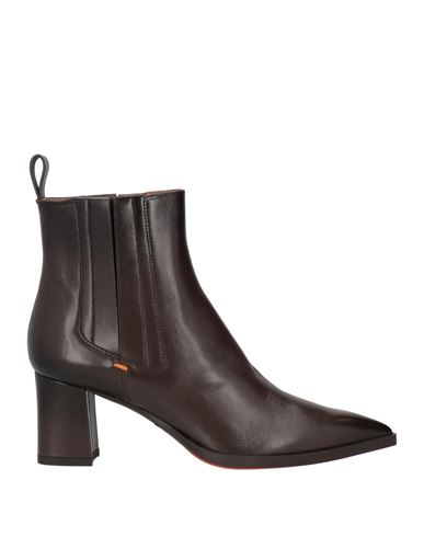 Santoni Woman Ankle Boots Dark Brown Size 8 Leather In Brown