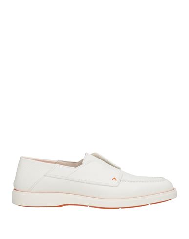 Santoni Man Loafers Off White Size 6.5 Leather In White