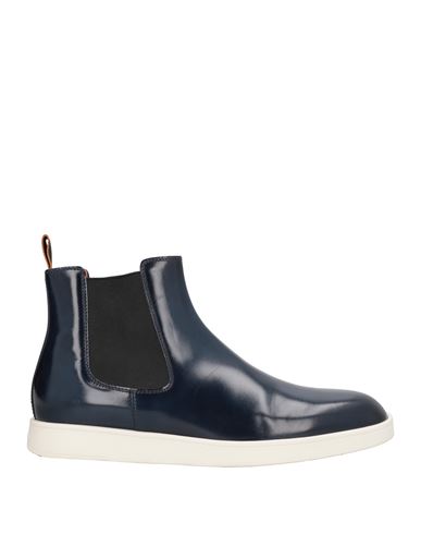 Santoni Man Ankle Boots Navy Size 9.5 Leather In Blue