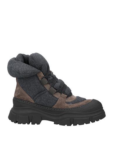 Brunello Cucinelli Woman Ankle Boots Charcoal Size 6 Leather, Textile Fibers In Gray