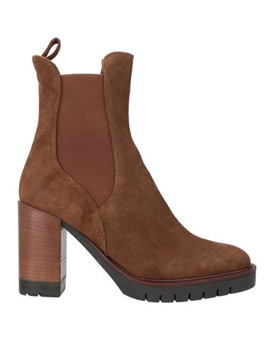 Lorenzo Mari Woman Ankle Boots Brown Size 11 Leather In Brown
