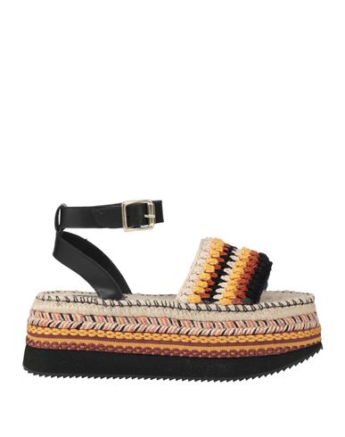 Farm Rio Woman Espadrilles Black Size 10 Textile Fibers, Leather In Multi