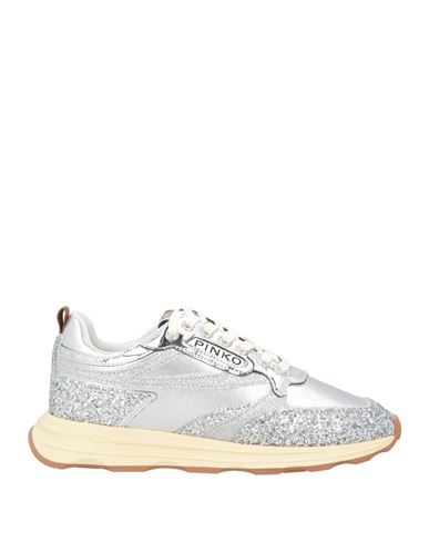 Pinko Woman Sneakers Silver Size 8 Leather, Nylon In Silver