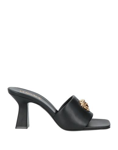 Versace Black Leather Stiletto Heels Sandals In Black