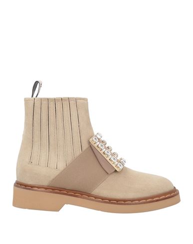Roger Vivier Woman Ankle Boots Light Grey Size 4 Leather, Textile Fibers In Brown