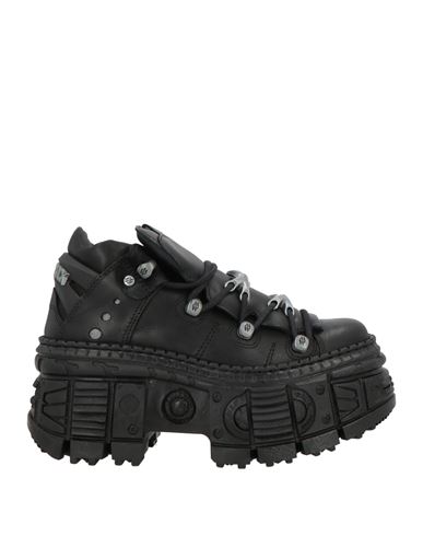 New Rock M-m-overz106b-c1 Metallic Chunky Black Leather Gothic Ankle Boots In Black