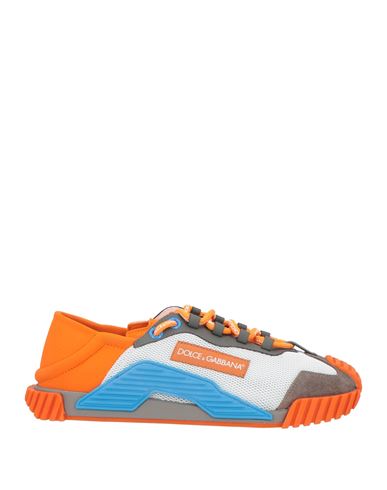 Dolce & Gabbana Man Sneakers Orange Size 8 Leather, Textile Fibers In Orange