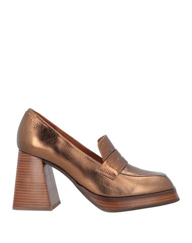 Angel Alarcon Ángel Alarcón Woman Loafers Bronze Size 8 Leather In Animal Print