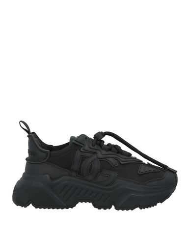 Dolce & Gabbana Logo Print Leather Lace-up Sneakers In Black
