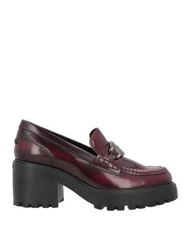 Hogan Woman Loafers Burgundy Size 8 Leather In Red