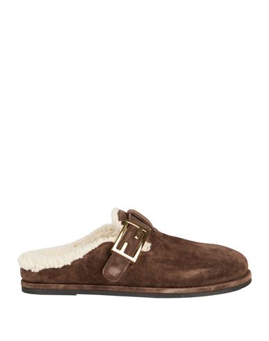 Fendi Woman Mules & Clogs Dark Brown Size 8 Shearling In Brown