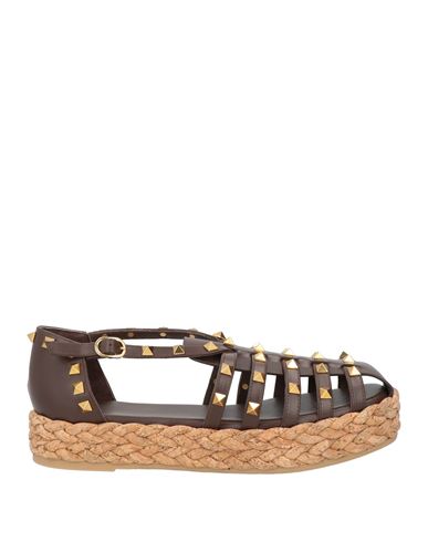 Valentino Garavani Rockstud Buckle Detailed Flat Shoes In Brown