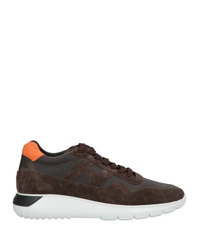 Hogan Interactive Man Sneakers Dark Brown Size 9 Textile Fibers, Leather In Brown