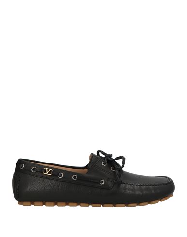 Valentino Garavani 'fastaway' Black Loafers With Vlogo Plaque And Decorative Laces With Logo In Leat In Black