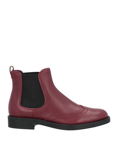 Tod's Woman Ankle Boots Burgundy Size 8 Leather In Burgundy