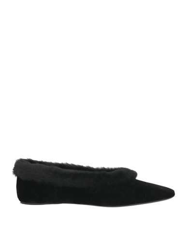Totême Toteme Genuine Shearling Trim Velvet Pointed Toe Ballet Flat In Black