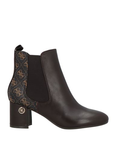 Guess Woman Ankle Boots Chocolate Brown Size 8 Leather, Synthetisches Material In Brown