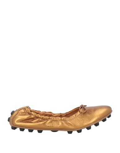 Tod's Woman Ballet Flats Bronze Size 8 Leather In Gold