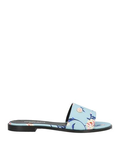 Philipp Plein Woman Sandals Sky Blue Size 7 Textile Fibers In Blue