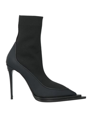 Dolce & Gabbana Woman Ankle Boots Black Size 7.5 Calfskin, Textile Fibers, Rubber In Multi