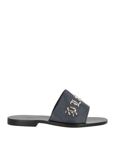 Philipp Plein Man Sandals Midnight Blue Size 10 Leather In Black