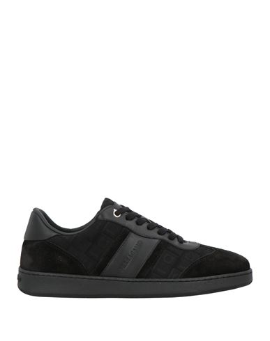 Ferragamo Man Sneakers Black Size 9 Calfskin, Textile Fibers In Black