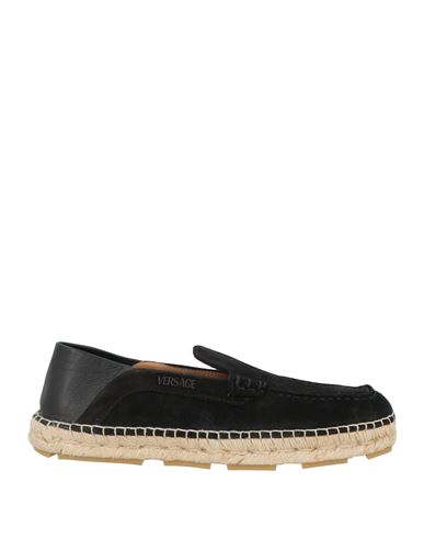 Versace Man Espadrilles Black Size 9 Calfskin In Animal Print
