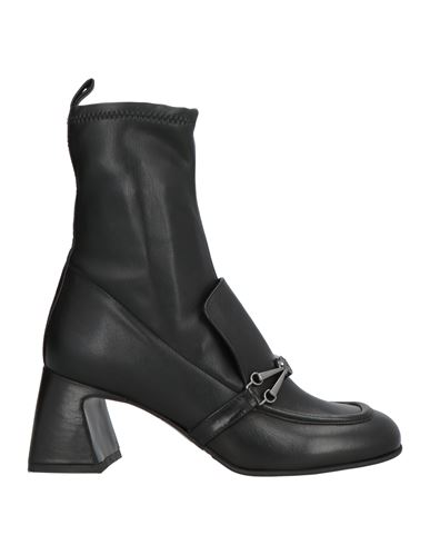 Pollini Woman Ankle Boots Black Size 8 Leather, Textile Fibers In Black