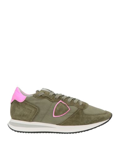 Philippe Model Woman Sneakers Military Green Size 6 Leather, Textile Fibers In Green