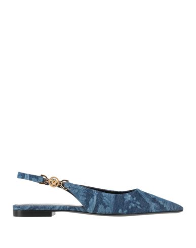 Versace Woman Ballet Flats Blue Size 8 Textile Fibers, Leather In Blue