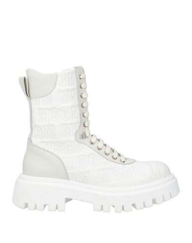 Msgm Woman Ankle Boots White Size 8 Leather, Synthetisches Material In White