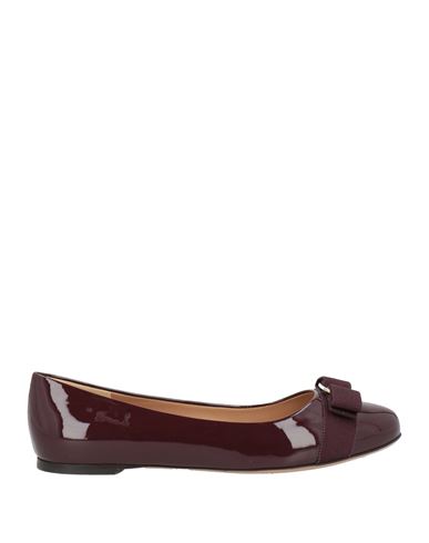 Ferragamo Ballerina Woman Ballet Flats Burgundy Size 7 Calfskin In Purple