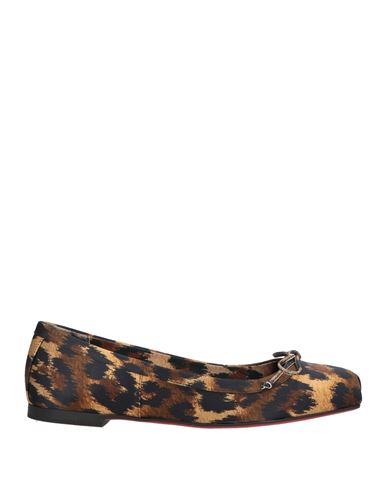 Christian Louboutin Woman Ballet Flats Camel Size 7 Leather, Textile Fibers In Brown