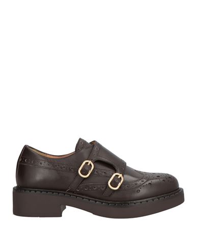 Twinset Woman Loafers Dark Brown Size 8 Cow Leather In Brown