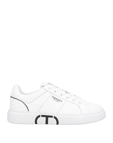 Twinset Woman Sneakers White Size 7 Leather In Animal Print