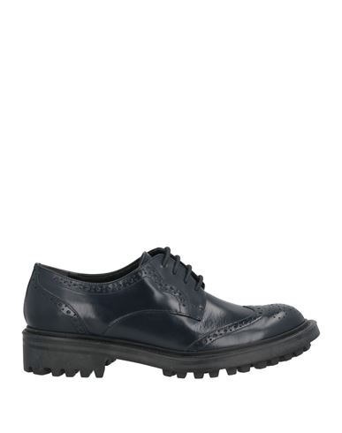 Pollini Woman Lace-up Shoes Midnight Blue Size 8 Leather In Blue