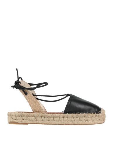 Alohas Woman Espadrilles Black Size 6.5 Leather In Black
