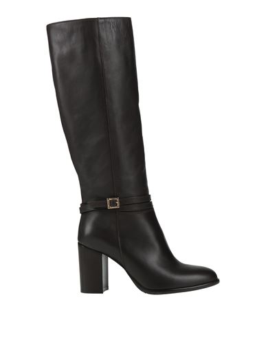 Pollini Woman Boot Dark Brown Size 8 Leather In Black
