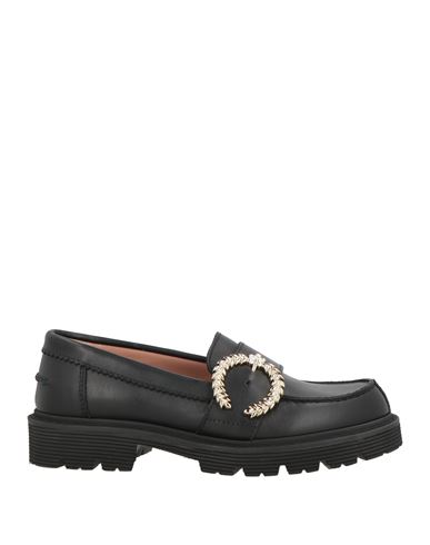 Pollini Woman Loafers Black Size 8 Leather In Black