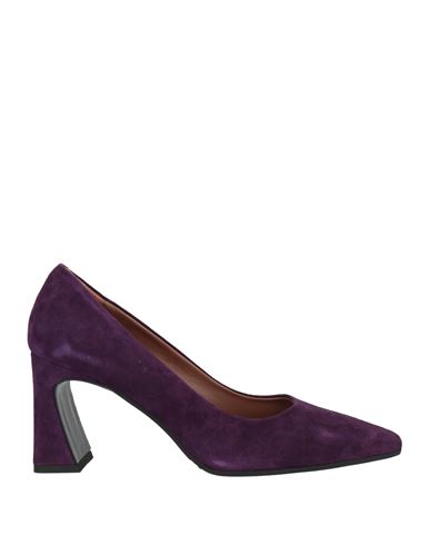 Evaluna Woman Pumps Dark Purple Size 10 Leather In Purple